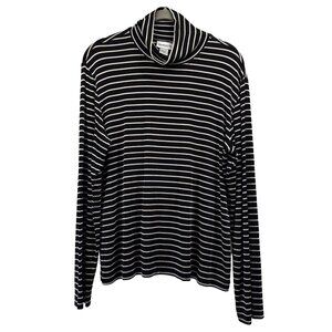 Chicos Travelers Top Large Black White Stripe Turtleneck Stretch Wrinkle Free